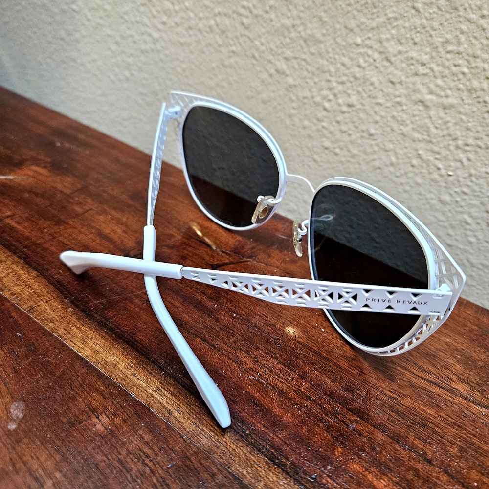 Prive Revaux "The Monarch" Polarized Cat Eye Sunglasses White w/Pink Lenses - Picture 5 of 8